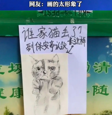 还是姿势,都和画中一模一样,对于这幅保安手绘的招领启事,男子也是