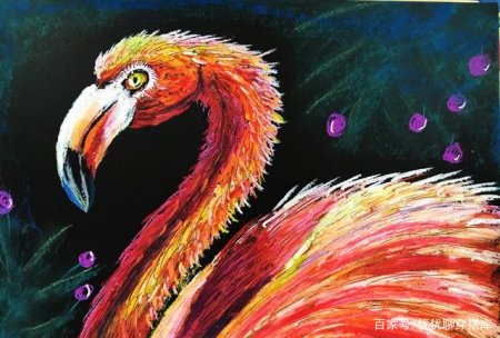 创意儿童画:油画棒的优雅舞者火烈鸟