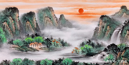 山水:《旭日东升》尺寸180x50,周国耀作品