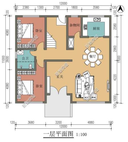 来源:新型房屋 房产 面宽12米,进深12米,这种比较方正的户型还是