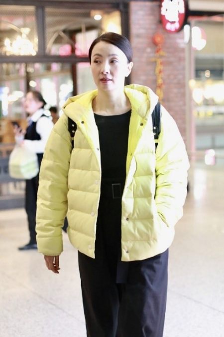 陶虹扮嫩太成功了,穿鹅黄色的羽绒服,看起来还挺显小的