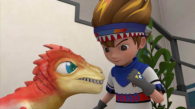 心奇爆龙战车:异特龙给心奇买食物,心奇话还没说完它就跑了!