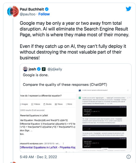 Gmail创始人：谷歌将在一两年内被ChatGPT等AI“彻底颠覆”