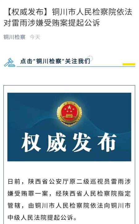 陕西省铜川市人民检察院依法对雷雨涉嫌受贿案提起公诉(图1)