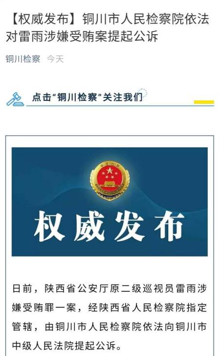 陜西省銅川市人民檢察院依法對雷雨涉嫌受賄案提起公訴(圖1)