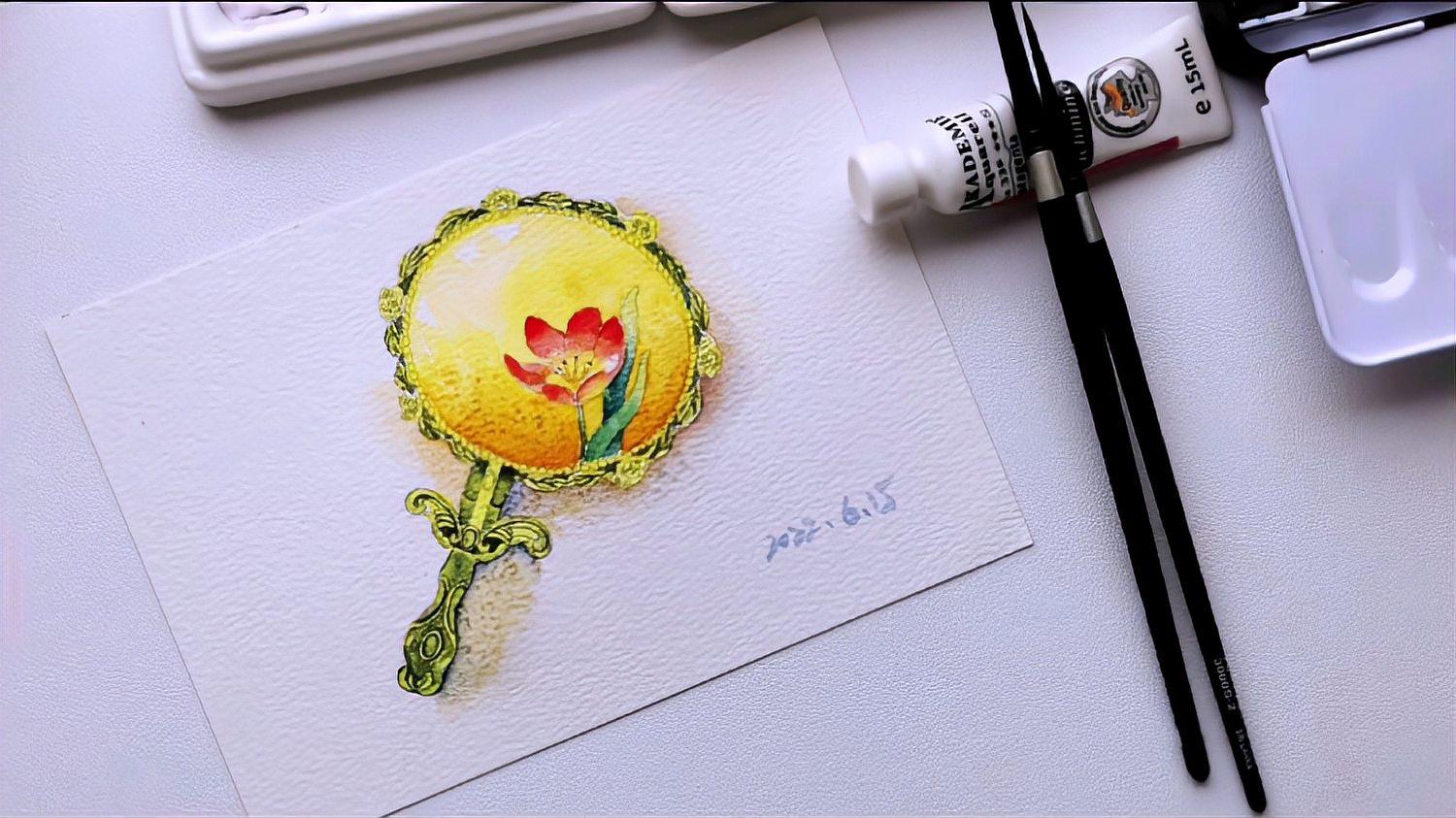 水彩练习镜子,画到最后纸脱胶了